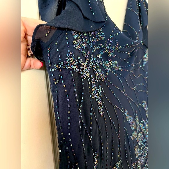 J Kara Elegant Navy Rhinestoned Top, Long Sleek Gown Women’s Size 10 - Picture 11 of 14